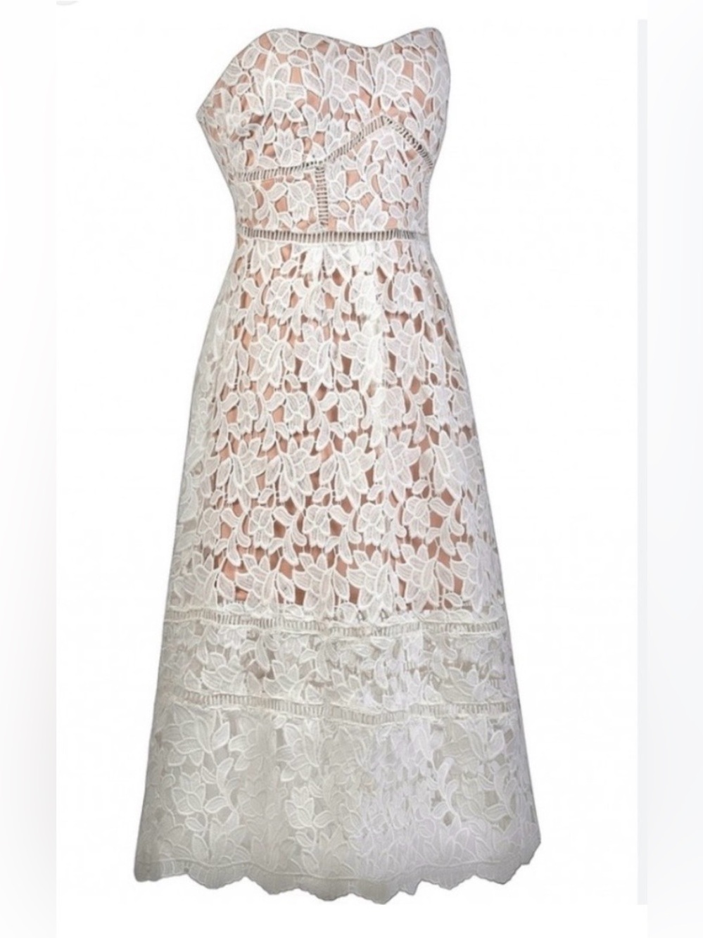 Lulu’s Strapless Cream Crochet Lace Dress
